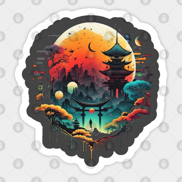 Japanese Temple Tokyo  Asian Inspired Retro Japan Sticker by Linco